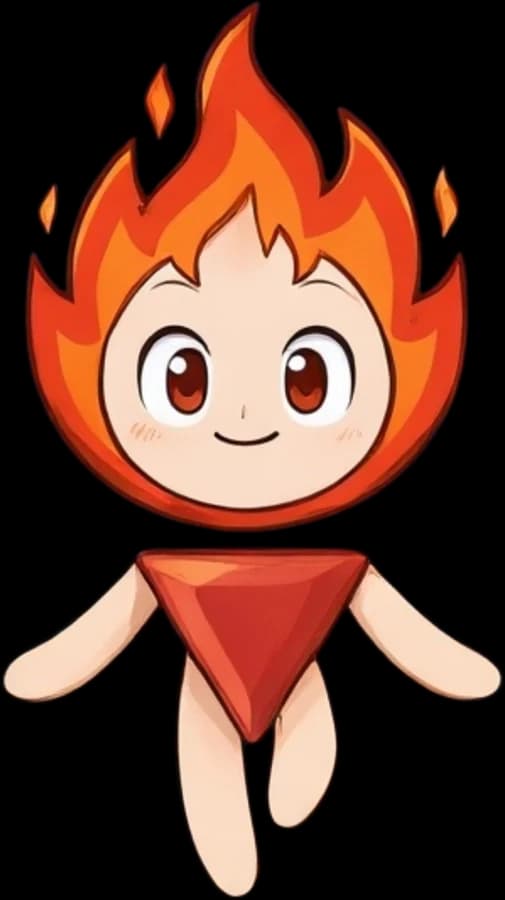 Fouzi, the Fouz mascot: a smiling character whose hair is a flame, wearing a red bandana.